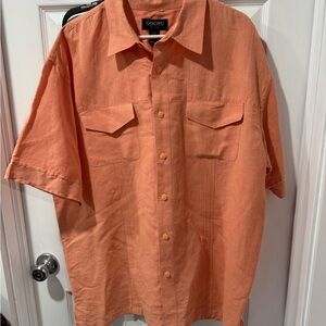 Gochu Men's Casual Orange Button Down Shirt size 2 XL, linen blend